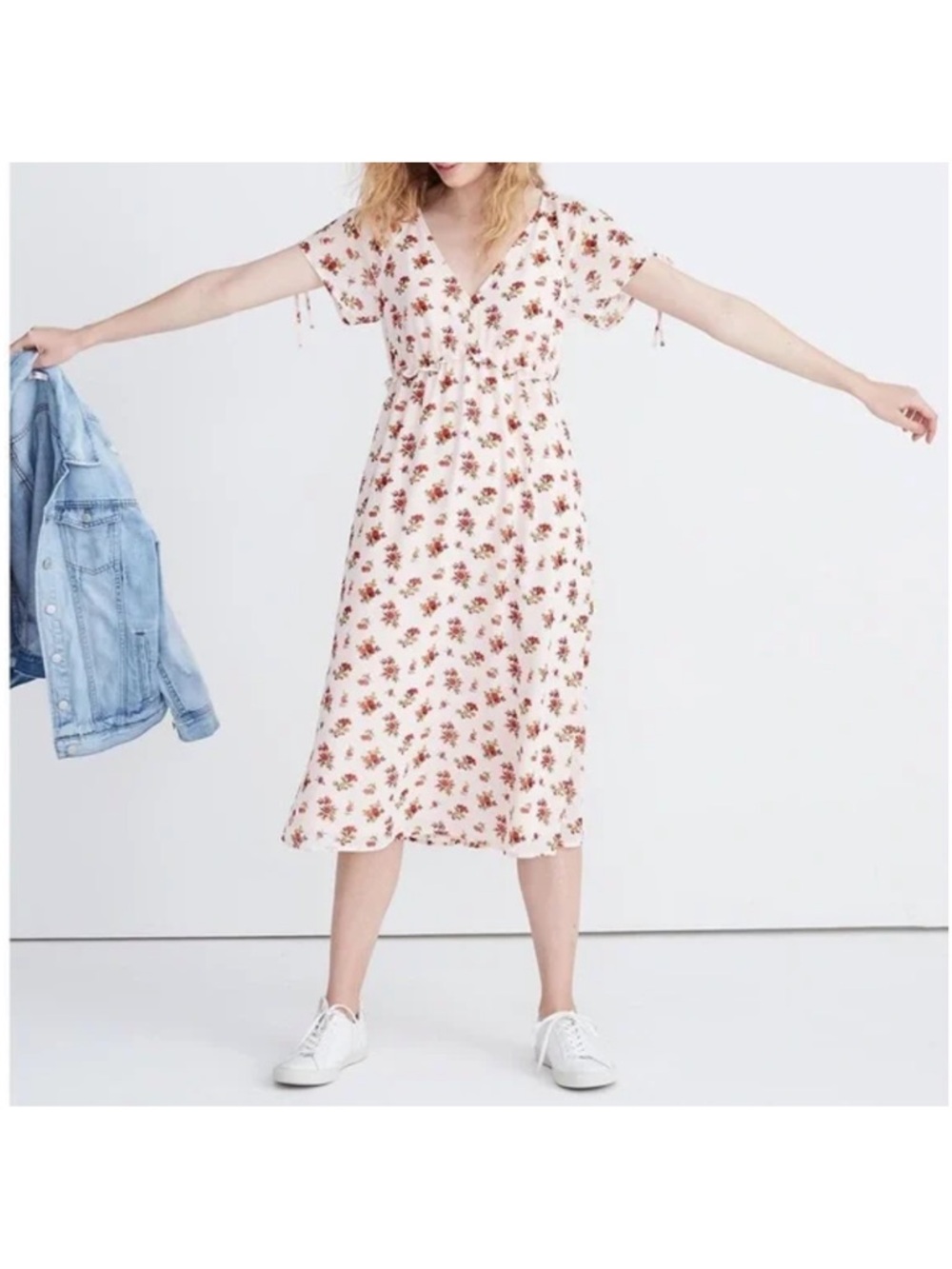 Madewell Pink Floral V-Neck Midi Dress